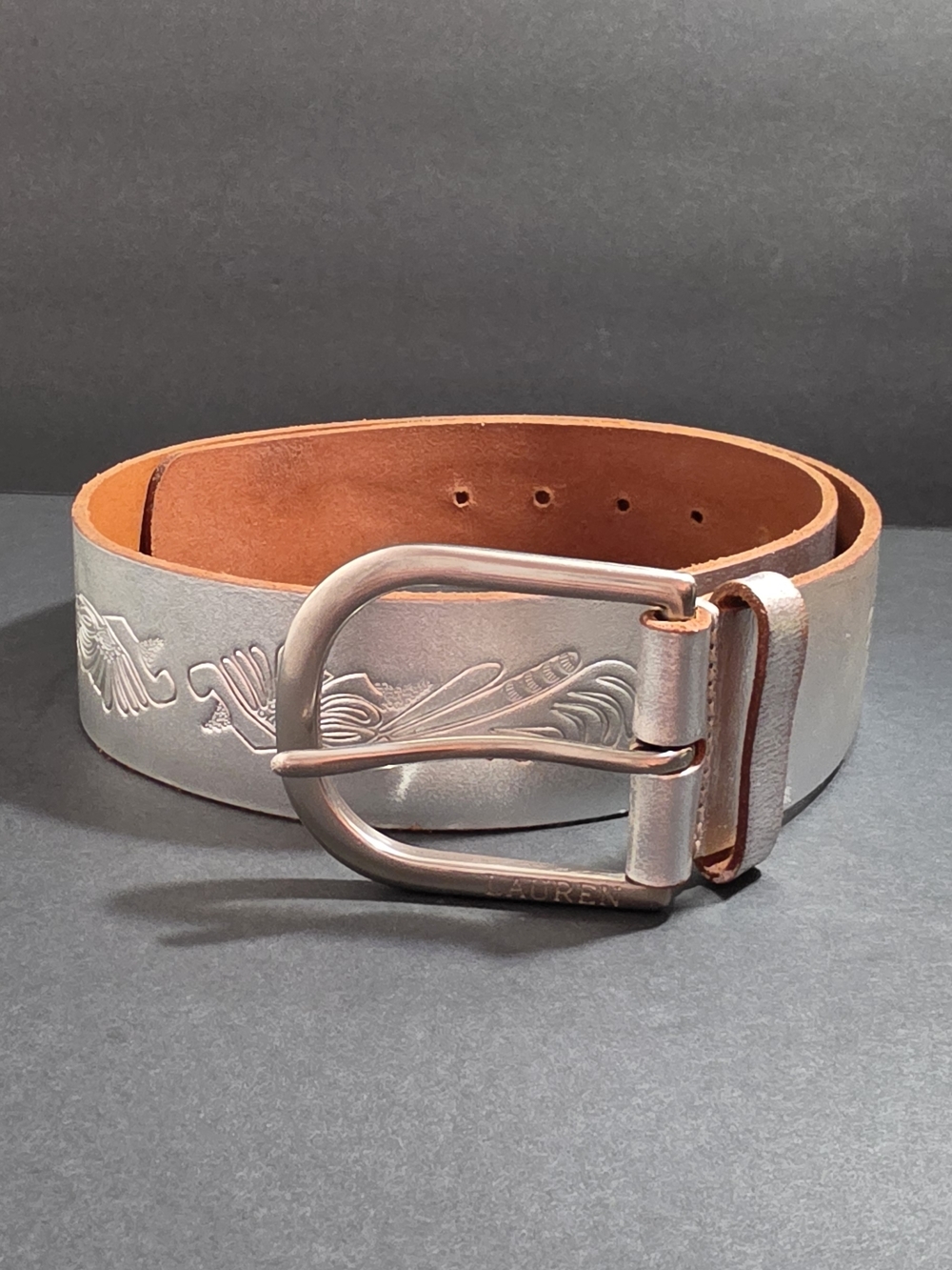 Ralph Lauren Silver Embossed Leather Women's Belt